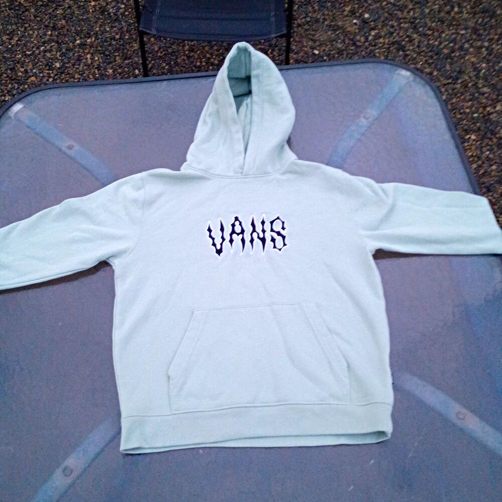 VANS Boys Light Blue Logo Graphic Pullover Hoodie Pockets Size 14-16